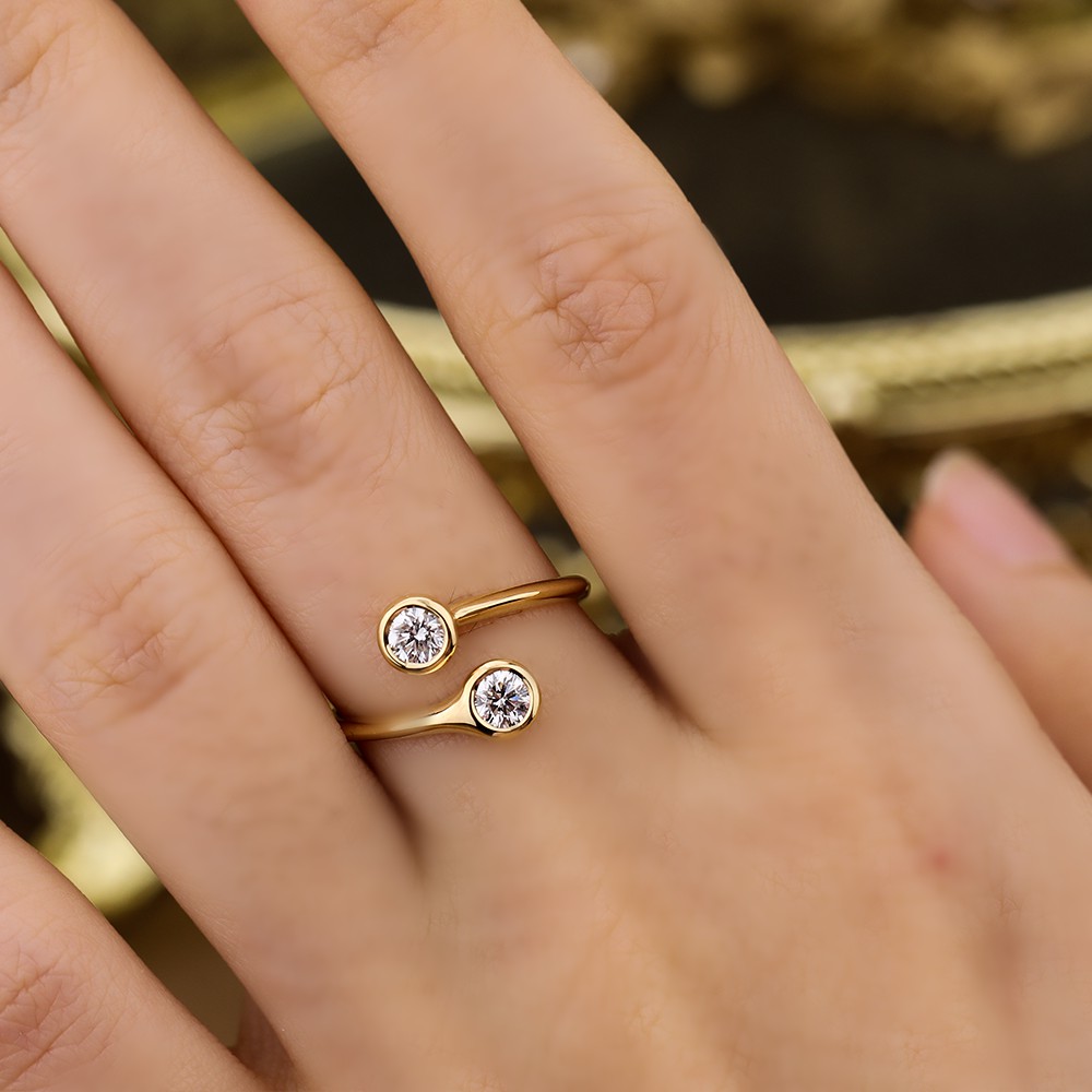 0,42 quilates de diamantes redondos blancos principales de 18 K de oro anillo de diamante de burbuja redonda única