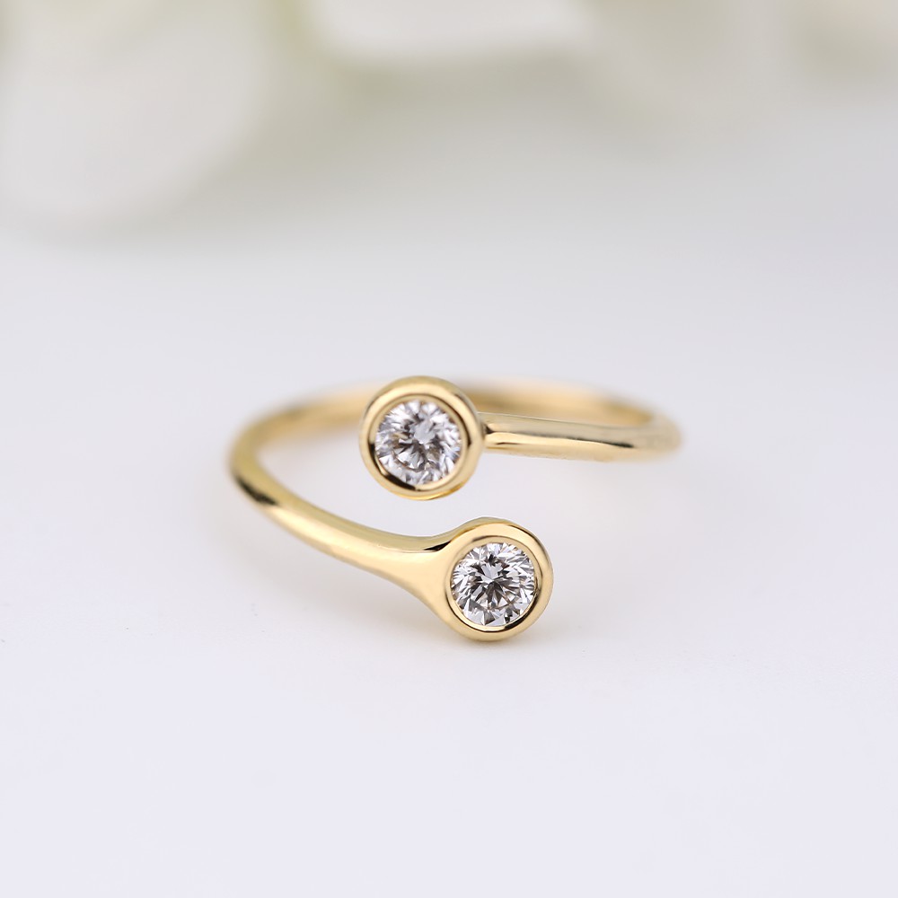 0,42 quilates de diamantes redondos blancos principales de 18 K de oro anillo de diamante de burbuja redonda única