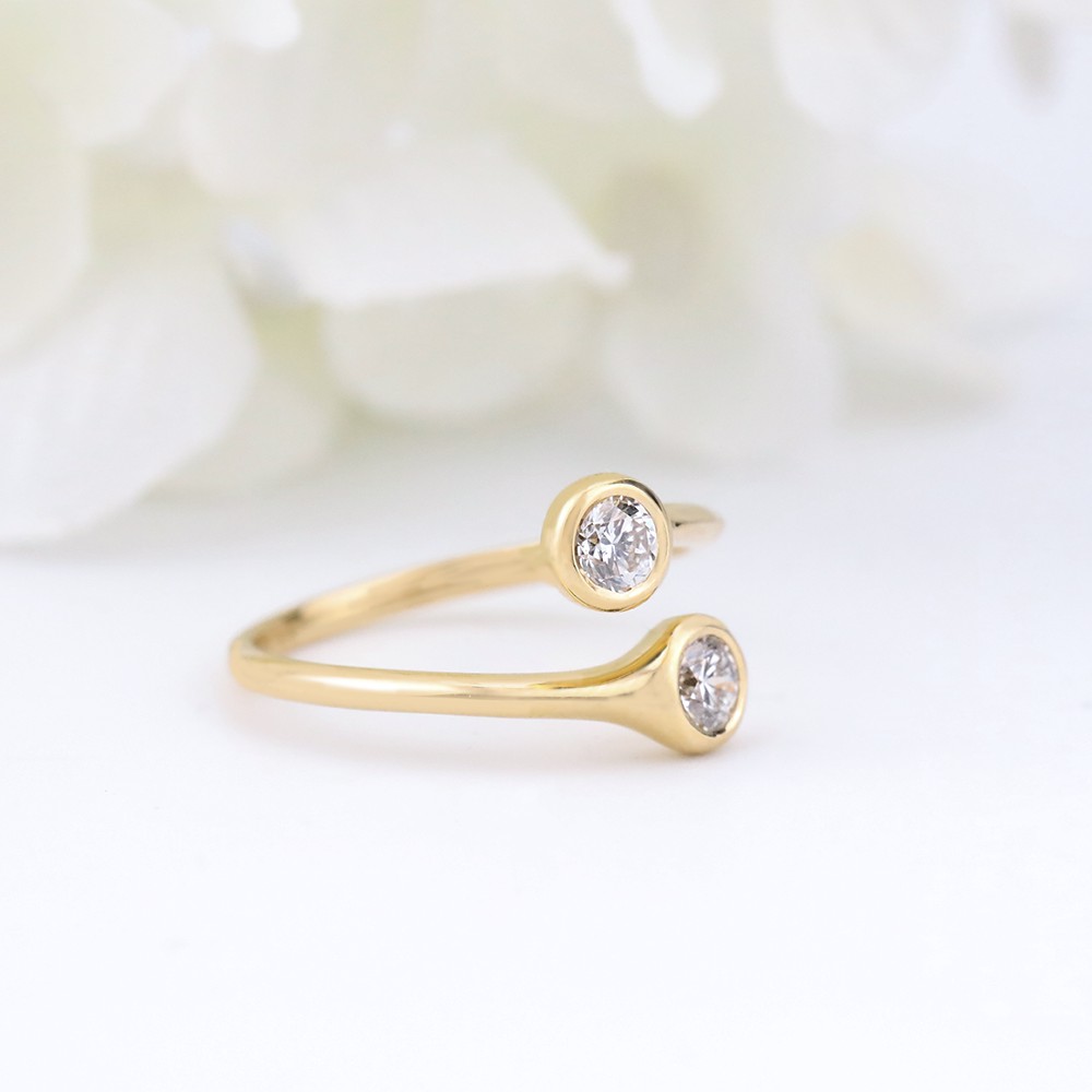 0,42 quilates de diamantes redondos blancos principales de 18 K de oro anillo de diamante de burbuja redonda única
