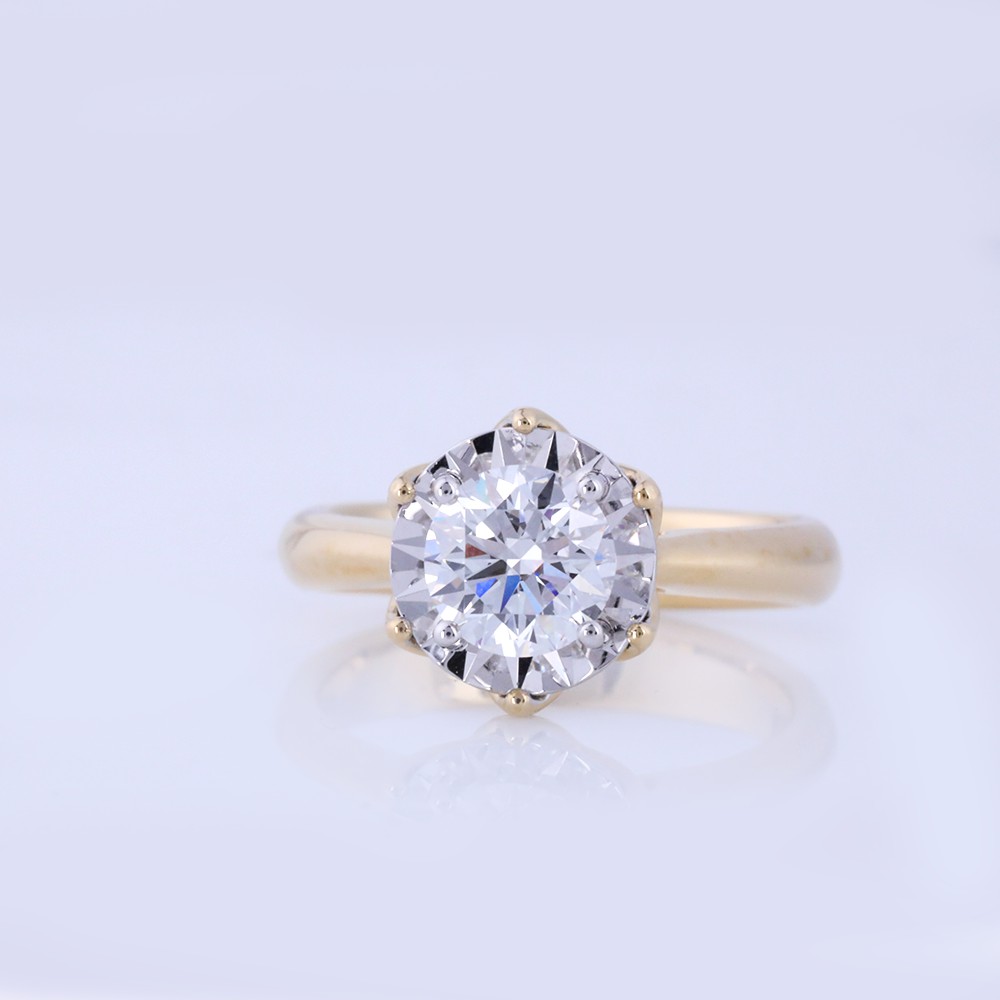 1.0ct anillo de diamantes de ramo de oro de 18 K de diamante principal redondo blanco