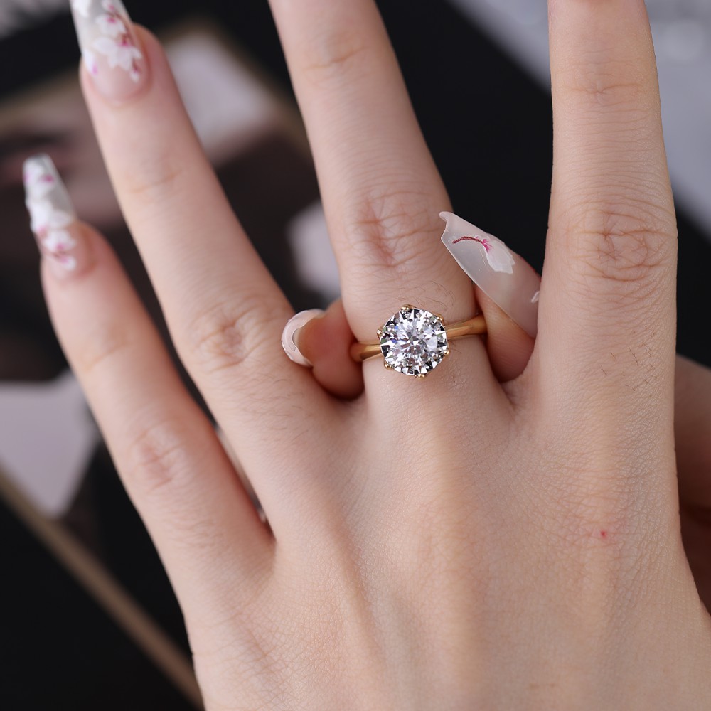 1.0ct anillo de diamantes de ramo de oro de 18 K de diamante principal redondo blanco