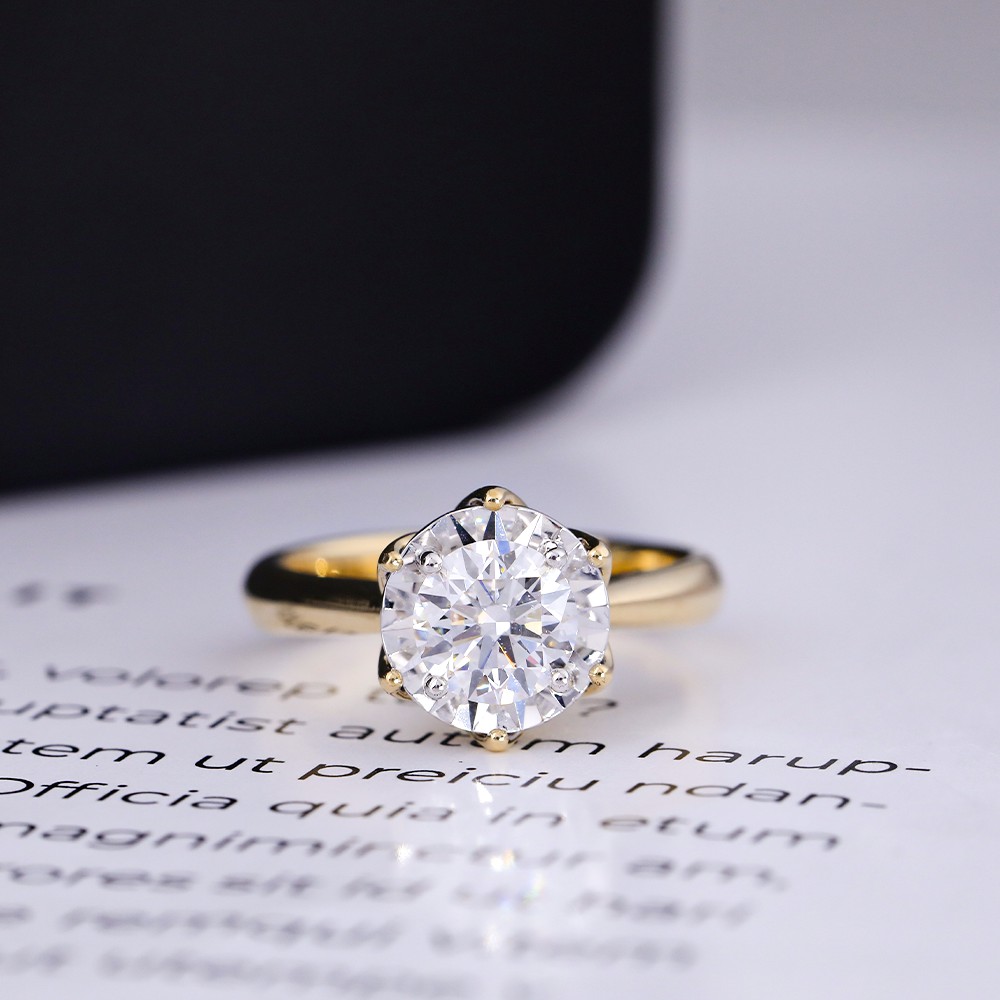 1.0ct anillo de diamantes de ramo de oro de 18 K de diamante principal redondo blanco
