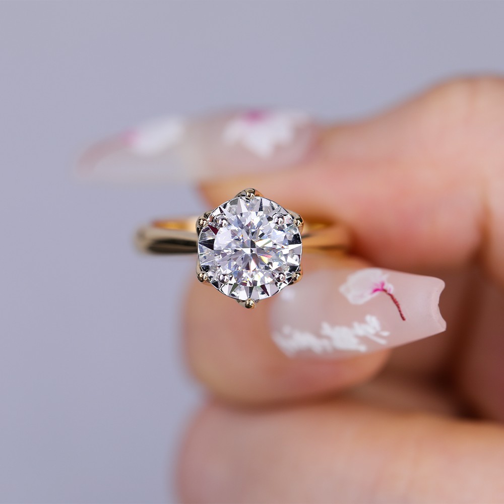 1.0ct anillo de diamantes de ramo de oro de 18 K de diamante principal redondo blanco