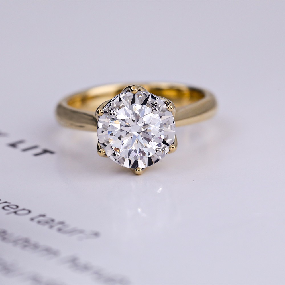 1.0ct anillo de diamantes de ramo de oro de 18 K de diamante principal redondo blanco