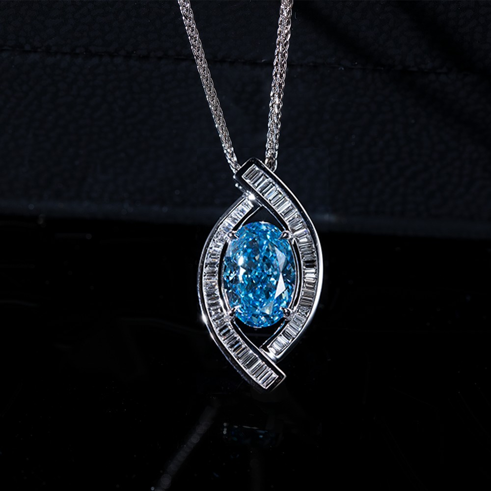 3.1ct diamante azul Oval y collar de diseñador de oro de 18 k