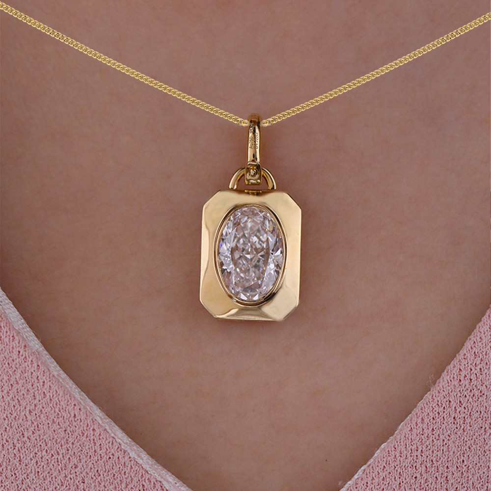 1.1ct anillo Oval de diamantes incrustado con colgante de oro de 18k