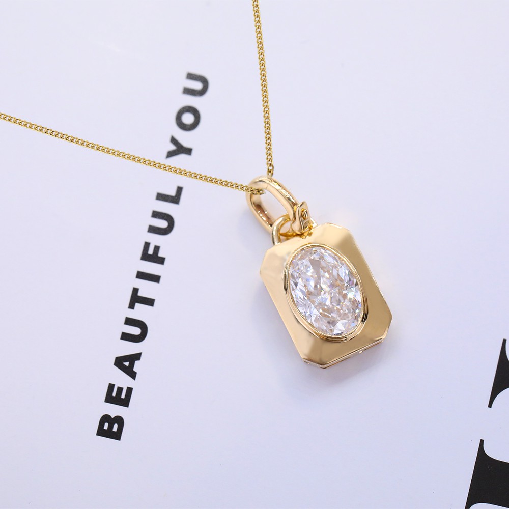 1.1ct anillo Oval de diamantes incrustado con colgante de oro de 18k
