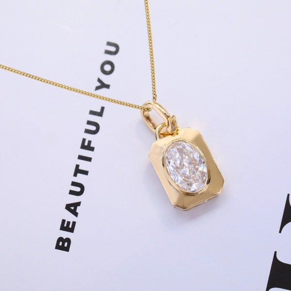 1.1ct anillo Oval de diamantes incrustado con colgante de oro de 18k