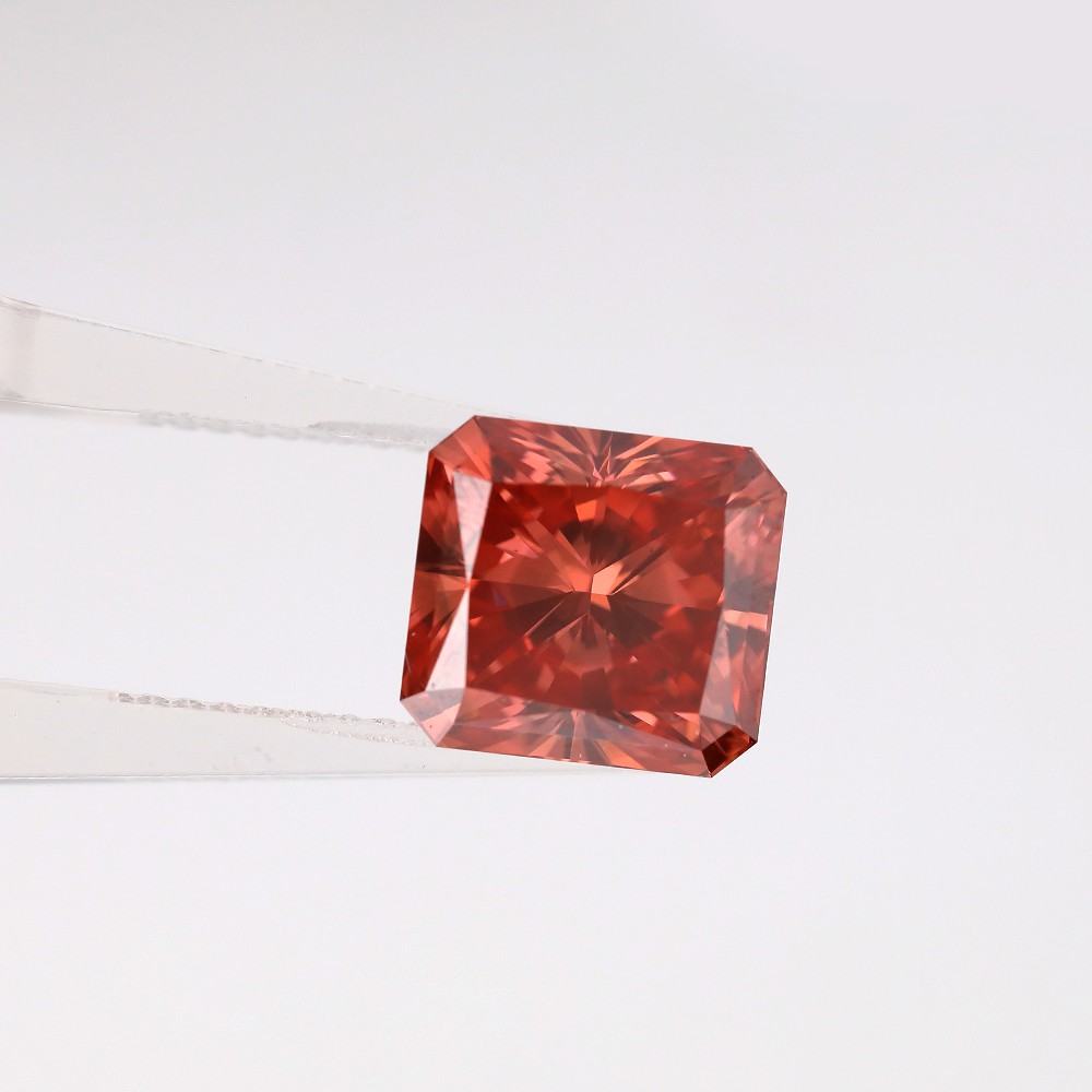 7.4ct Fancy rojizo naranja diamante CVD de corte radiante