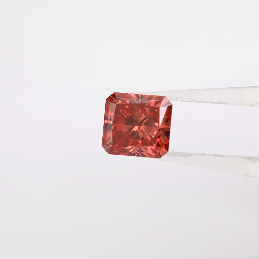 7.4ct Fancy rojizo naranja diamante CVD de corte radiante