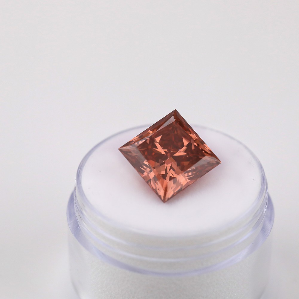 6.51ct Rosa rojo naranja princesa corte CVD diamante