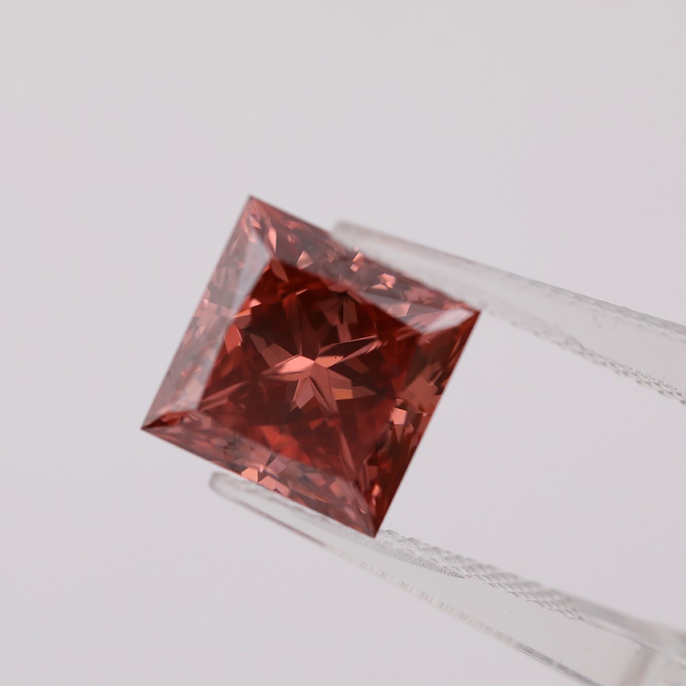 8.55ct Fancy profundo rojizo naranja princesa corte CVD diamante