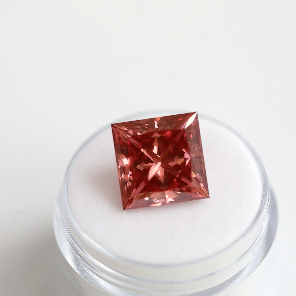 8.55ct Fancy profundo rojizo naranja princesa corte CVD diamante