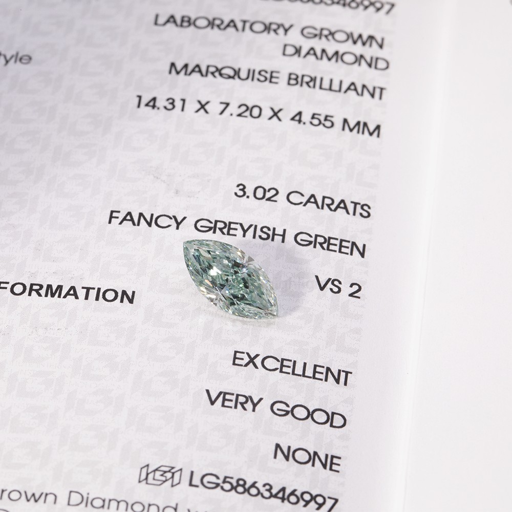 3.02ct Fancy Gris Verde Marquise CVD Diamante