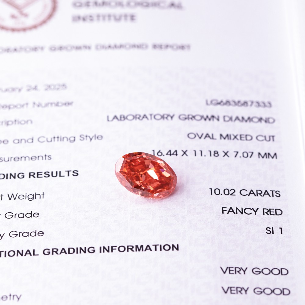 10.02ct diamante CVD oval rojo de gran quilate