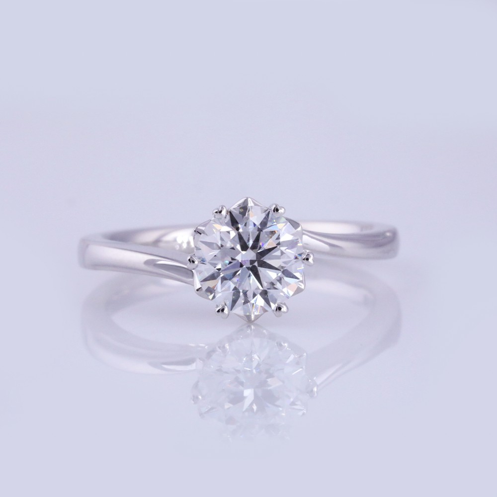 1.0ct redondo diamante torcido brazo seis garra 18K oro anillo de diamante
