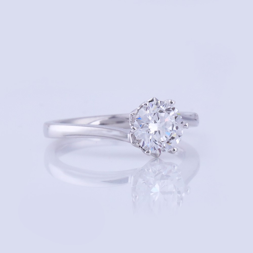 1.0ct redondo diamante torcido brazo seis garra 18K oro anillo de diamante