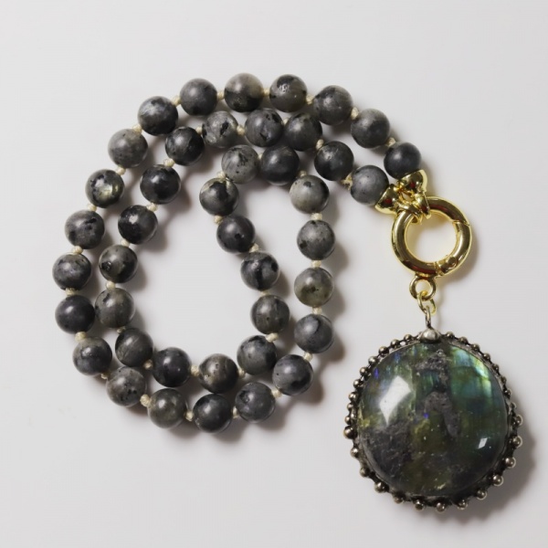 Bohemian style, Handmade Natural Stone Necklace, 8mm Diameter Natural Stone Beads