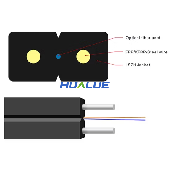 Cable de bajada FTTH GJXH GJXFH | Cable de fibra óptica tipo mariposa para interiores
