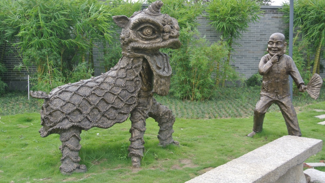 佛山张槎绿岛湖玻璃钢舞狮雕塑