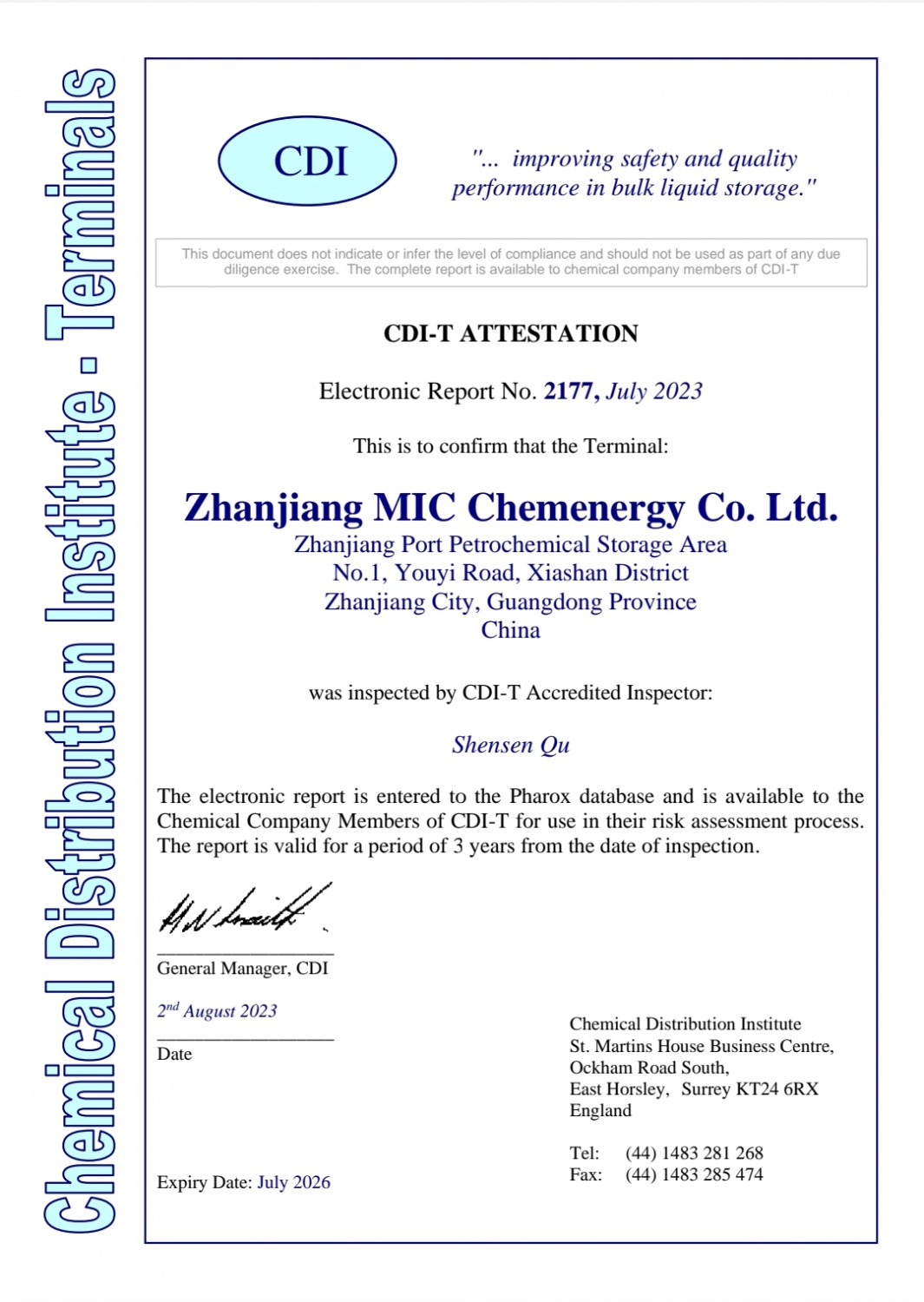 CDIT Attestation Certificate