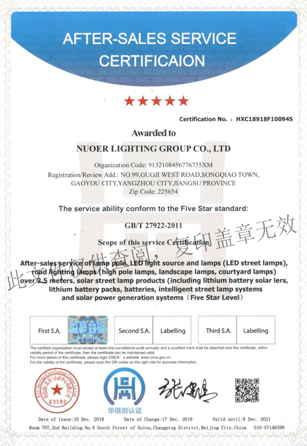 After-sales Service Certification (English)