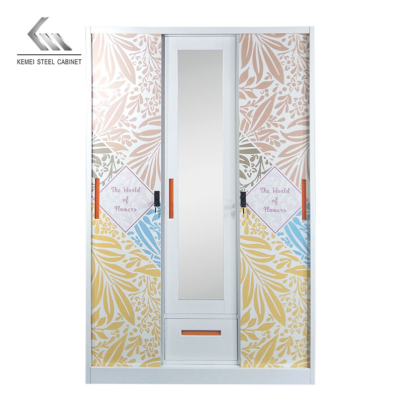 3 Door Sliding Door Steel Wardrobe