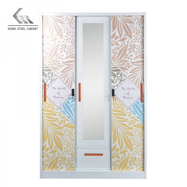3 Door Sliding Door Steel Wardrobe