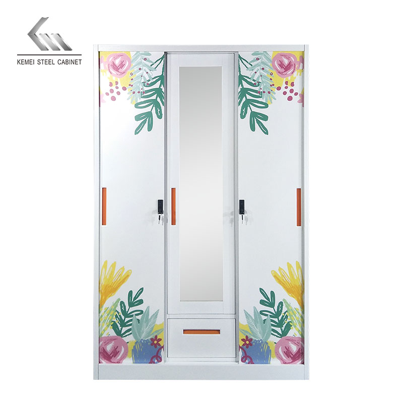 3 Door Sliding Door Steel Wardrobe