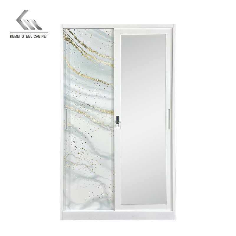 Metal 2 Sliding Door Steel Printing Wardrobe with Mirror