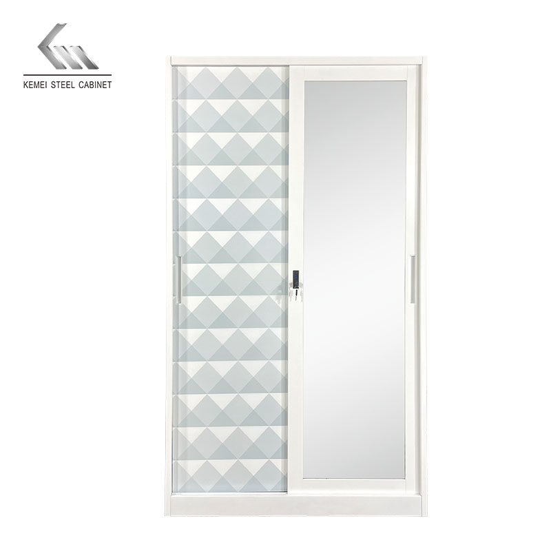 Metal 2 Sliding Door Steel Printing Wardrobe with Mirror