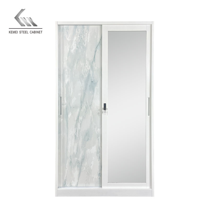 Metal 2 Sliding Door Steel Printing Wardrobe with Mirror