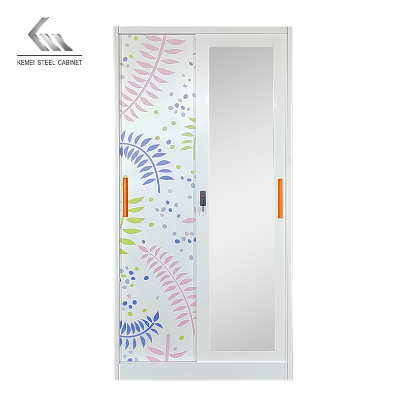Metal 2 Sliding Door Steel Printing Wardrobe with Mirror