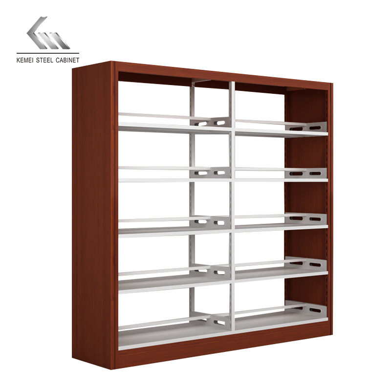 Wood Color School Library Metal Steel Bookshelf