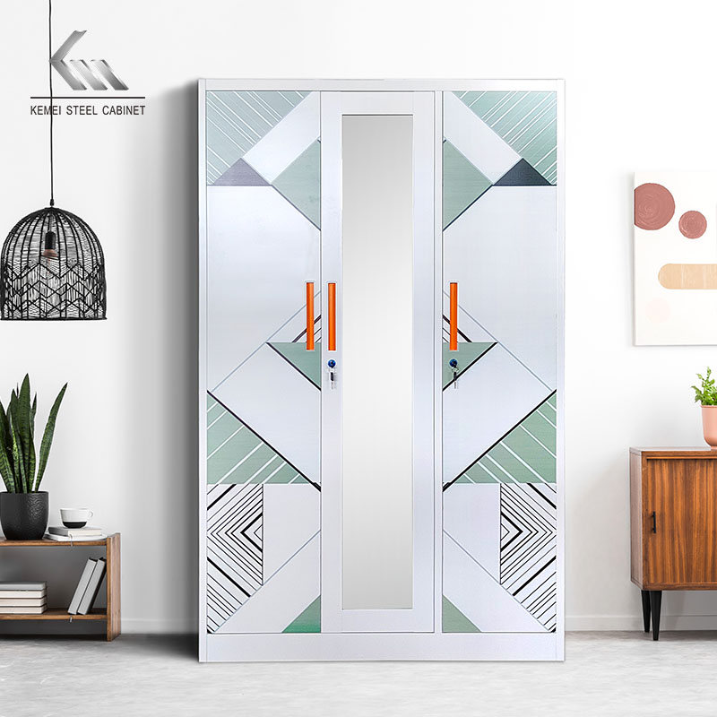Knock Down Steel Three Door Almirah Storage Cabinet Metal Wardrobe
