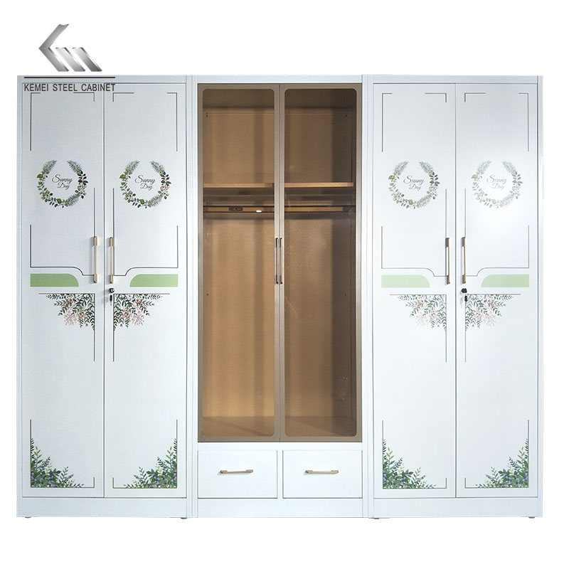 New Design Six Door Metal Wardrobe with LED Steel Almirah