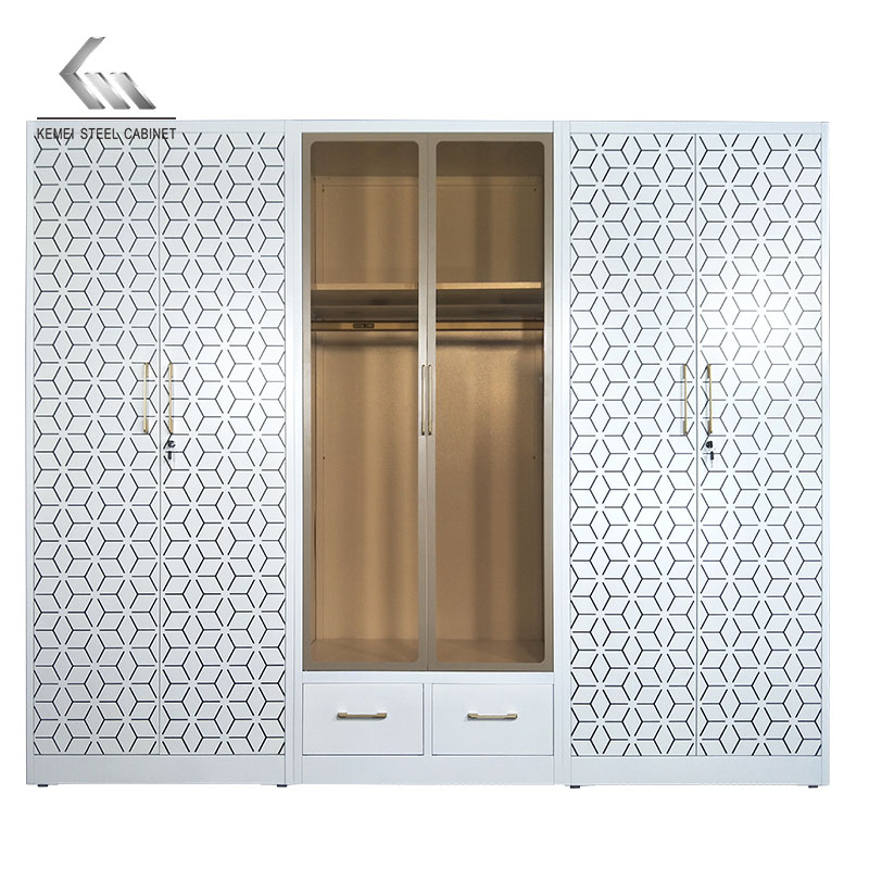 New Design Six Door Metal Wardrobe with LED Steel Almirah