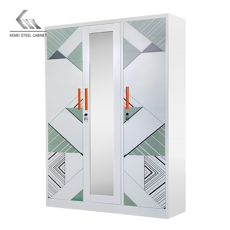 Knock Down Steel Three Door Almirah Storage Cabinet Metal Wardrobe