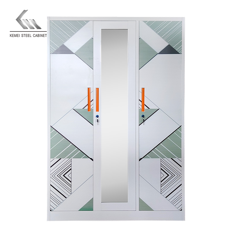 Knock Down Steel Three Door Almirah Storage Cabinet Metal Wardrobe
