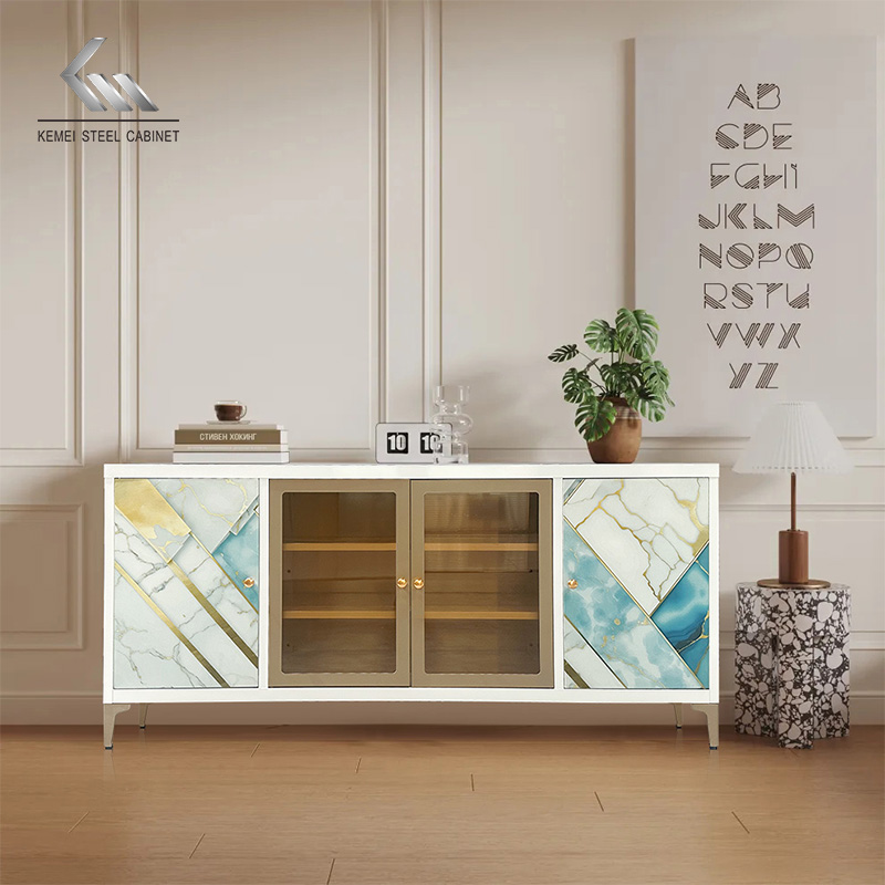Simple Steel 4 Door Sideboard Storage Metal Cabinet For Living Room 