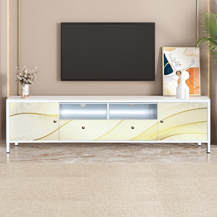 Steel TV Stand Metal Cabinet Corner Media Console with 2 Drawers