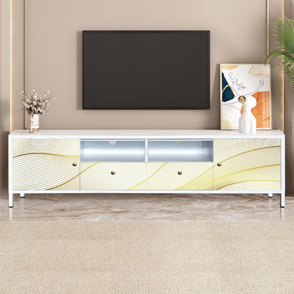 Steel TV Stand Metal Cabinet Corner Media Console with 2 Drawers