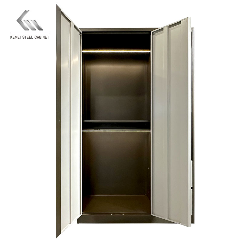 Printed 3 Door Steel Almirah Glass Door Metal Wardrobe with LED