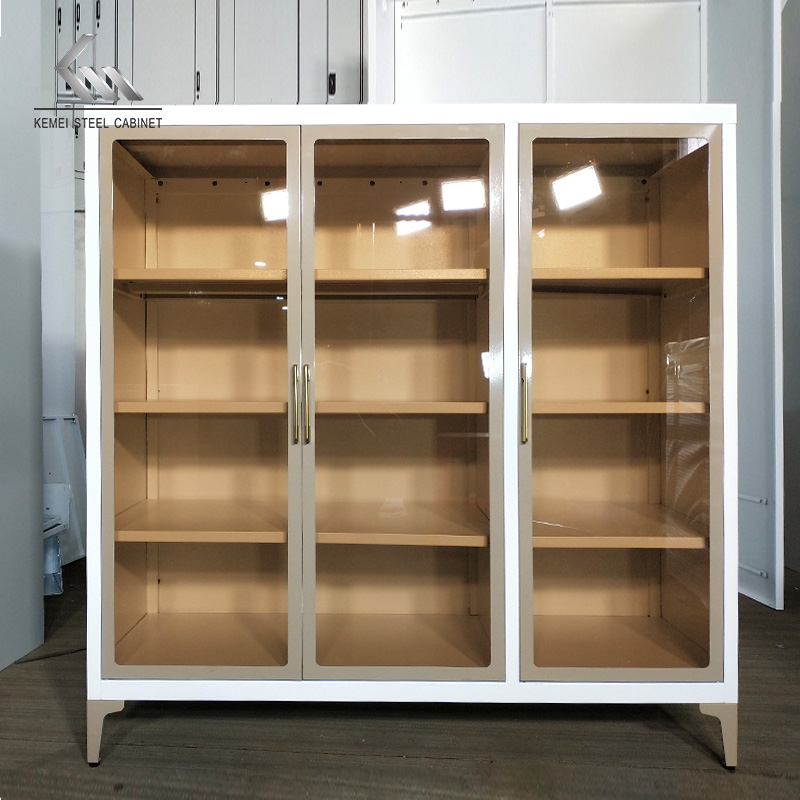 Multi Layer Metal Sideboard Cabinet with Swing 3 Doors for Kitchen Living Room Bedroom Hotel