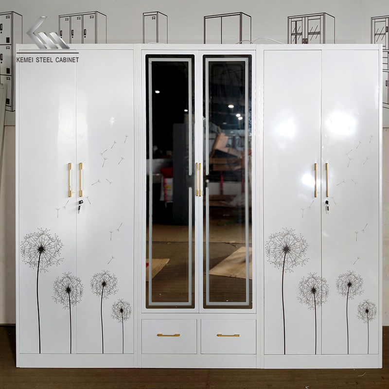 6 Door Led Light Mirror Iron Closet Cabinet Metal Steel Armoire Wardrobe