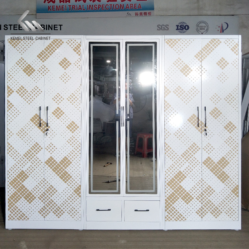 6 Door Led Light Mirror Iron Closet Cabinet Metal Steel Armoire Wardrobe