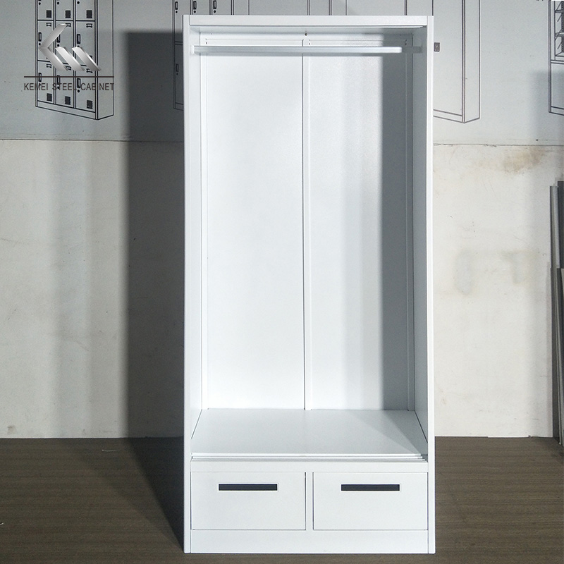 Glass Sliding Door Wardrobe with Two Drawers