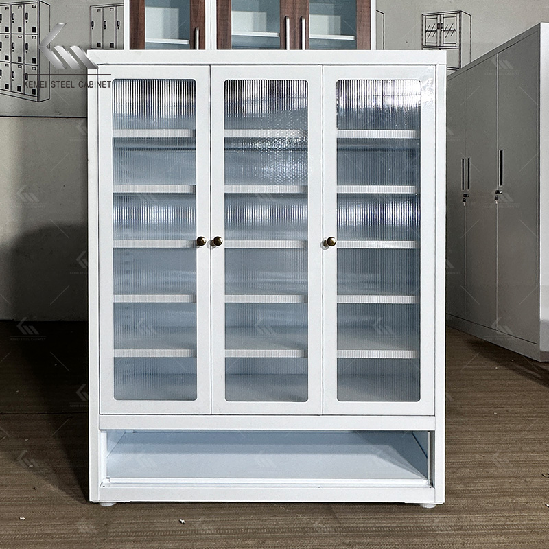 3-Door White Shoe Cabinet – 7 Tier Metal Storage Cupboard With Glass