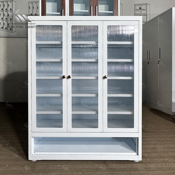 3-Door White Shoe Cabinet – 7 Tier Metal Storage Cupboard With Glass