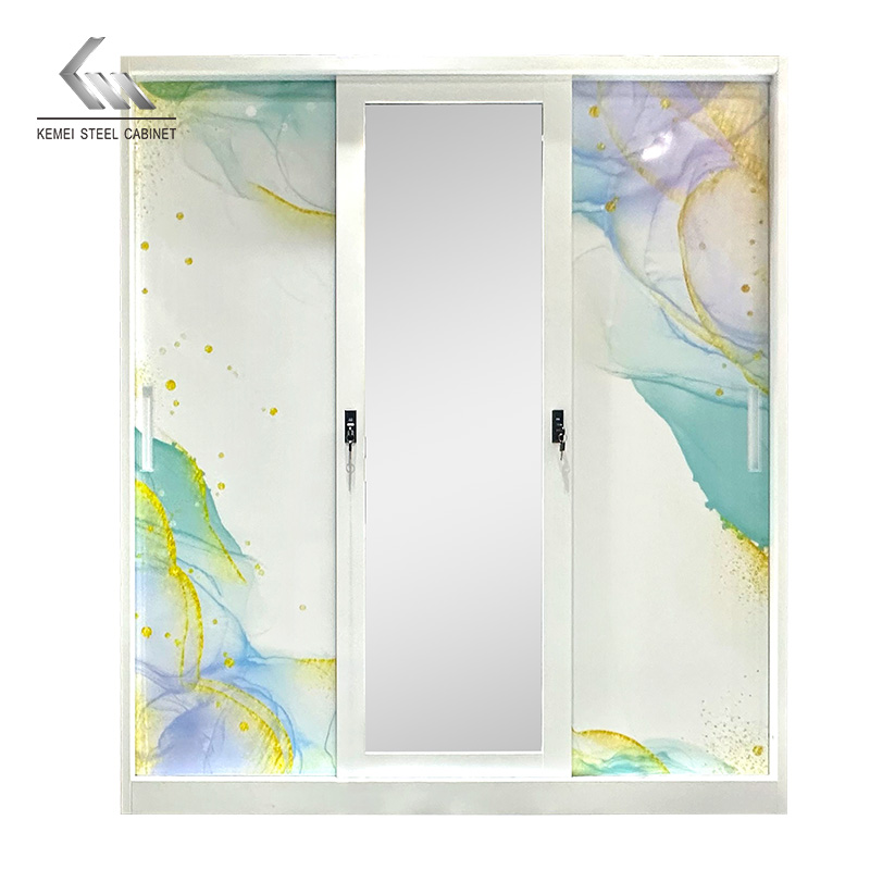 Steel Wardrobe with Mirror Lockable Storage Cabinet for Home
